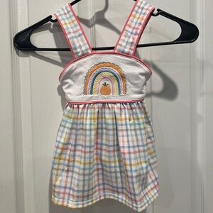 Pastel Plaid Embroidered Pumpkin & Rainbows Baby Girls Outfit